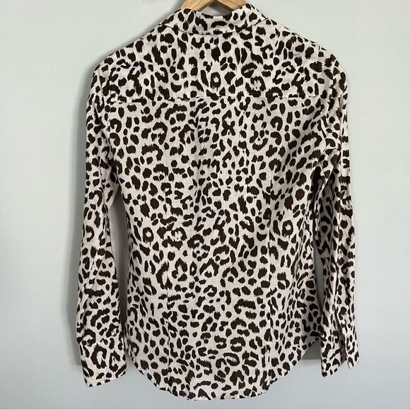 J. Crew Cheetah Print Linen Blend Perfect Button Down Shirt, Size 0 NWOT - Picture 5 of 11